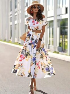 Women’s Elegant Floral Two-Piece Skirt Set