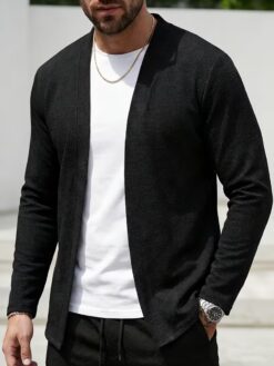 Men’s Textured Open-Front Knit Cardigan
